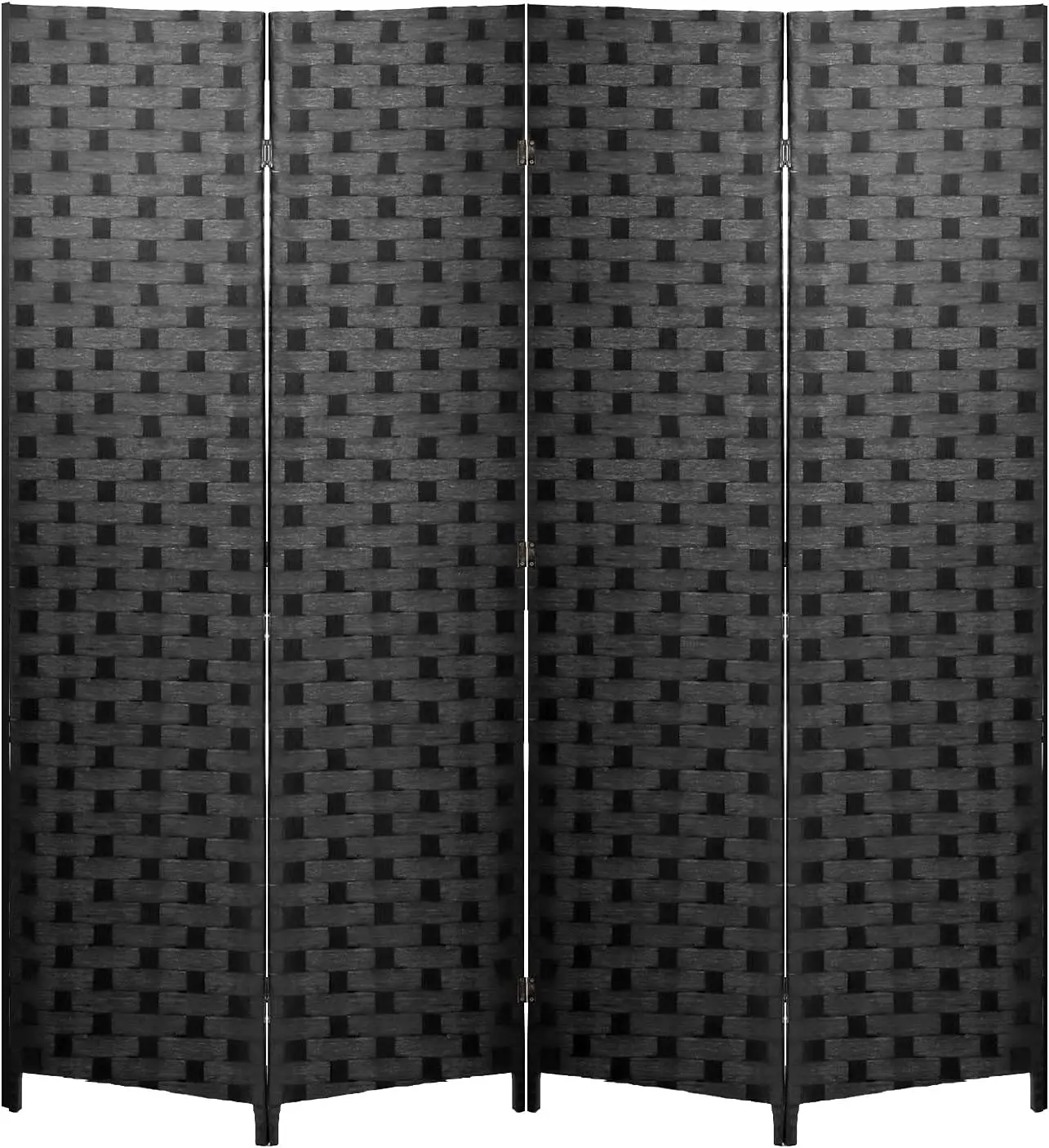 

6FT Wood Mesh Room Divider, 4-Panel Folding Screen for Indoor Privacy, Portable Partition in Black