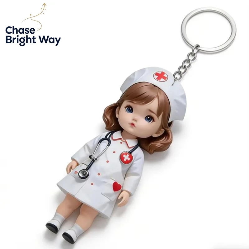 2D Flat Cartoon Doctor Nurse Keychain 1Pcs Acrylic Cute Figurine Pendant Portable Bag Charm for Medical Workers Souvenir