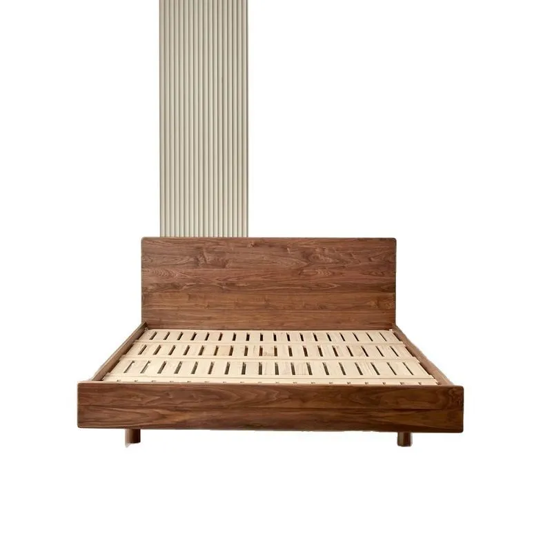 

Black walnut bed, solid wood, Nordic, master bedroom, modern, double, high backrest, suspension