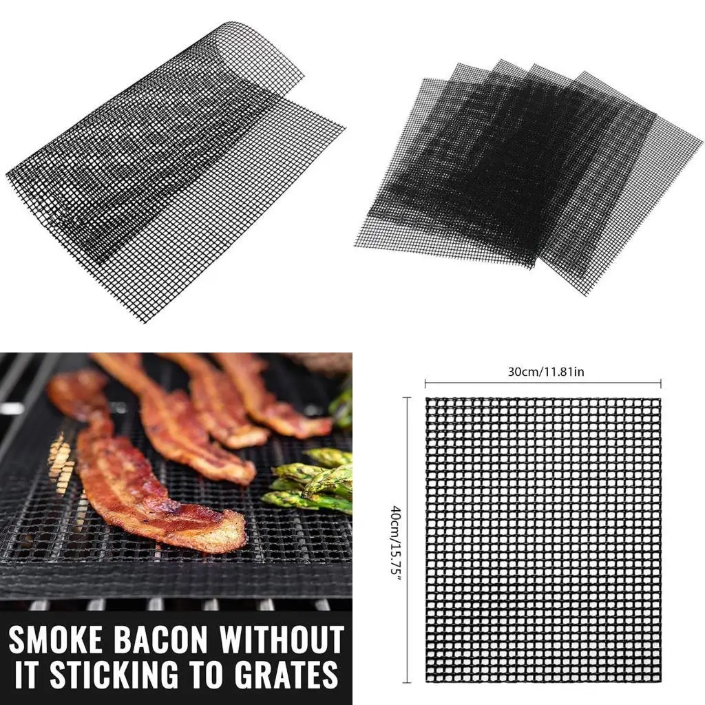

E8BD Outdoor BBQ Grill Mesh Mat Non-Stick Barbecue Grilling Wire Net Sheet Liner Replacement Pads Pizza Screen Reusable Tool
