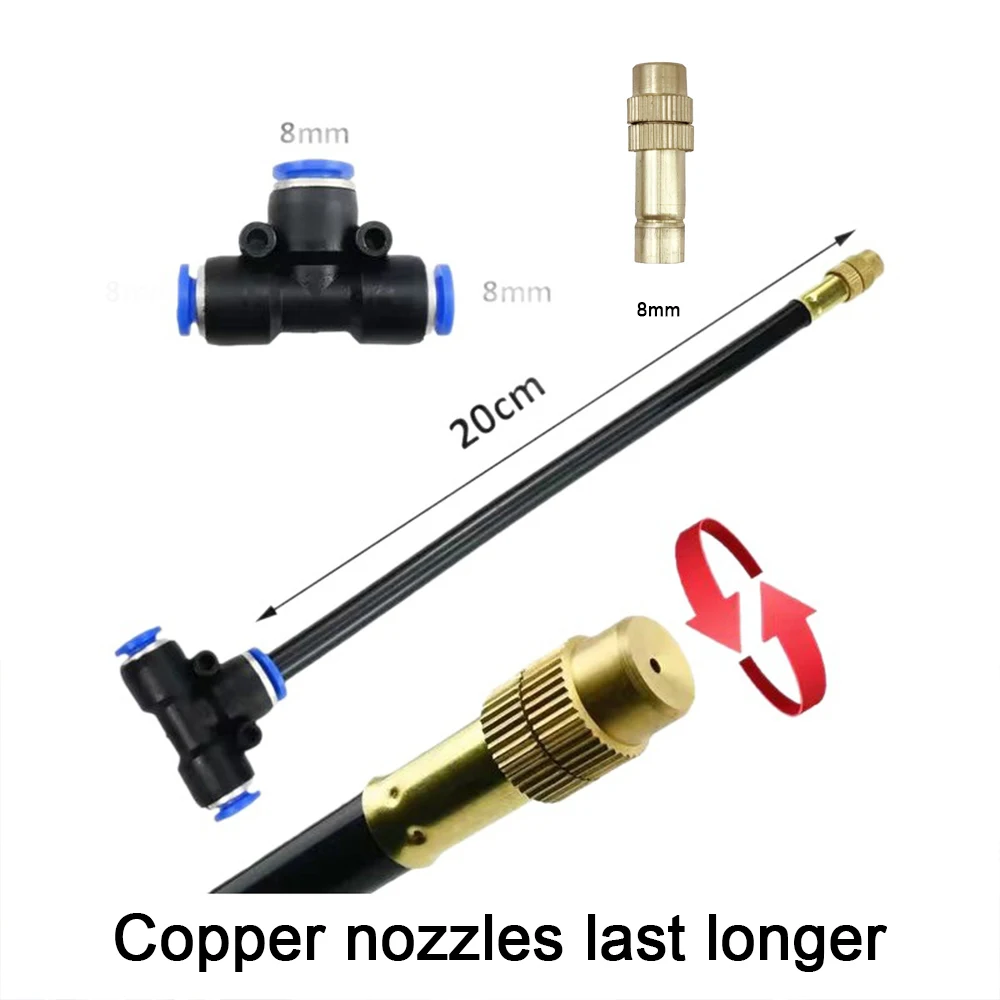 Adjustable Brass Misting Nozzle 8mm OD 20cm Flexible Hose Low Pressure Water Sprayer for Garden Irrigation Cooling Dust Removal