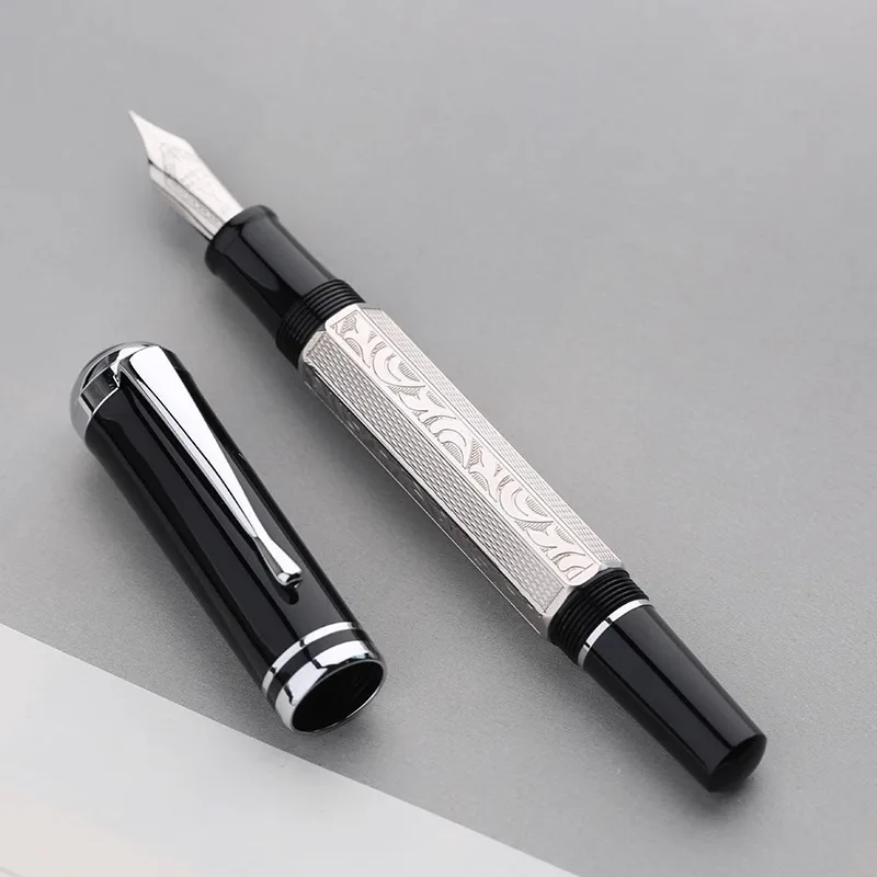 

New Majohn P138 Piston Ink Drawing Fountain Pen No. 35 Damien Tip EF/F 0.38MM 0.5MM,Stainless Steel Etched Pattern Metal Pens