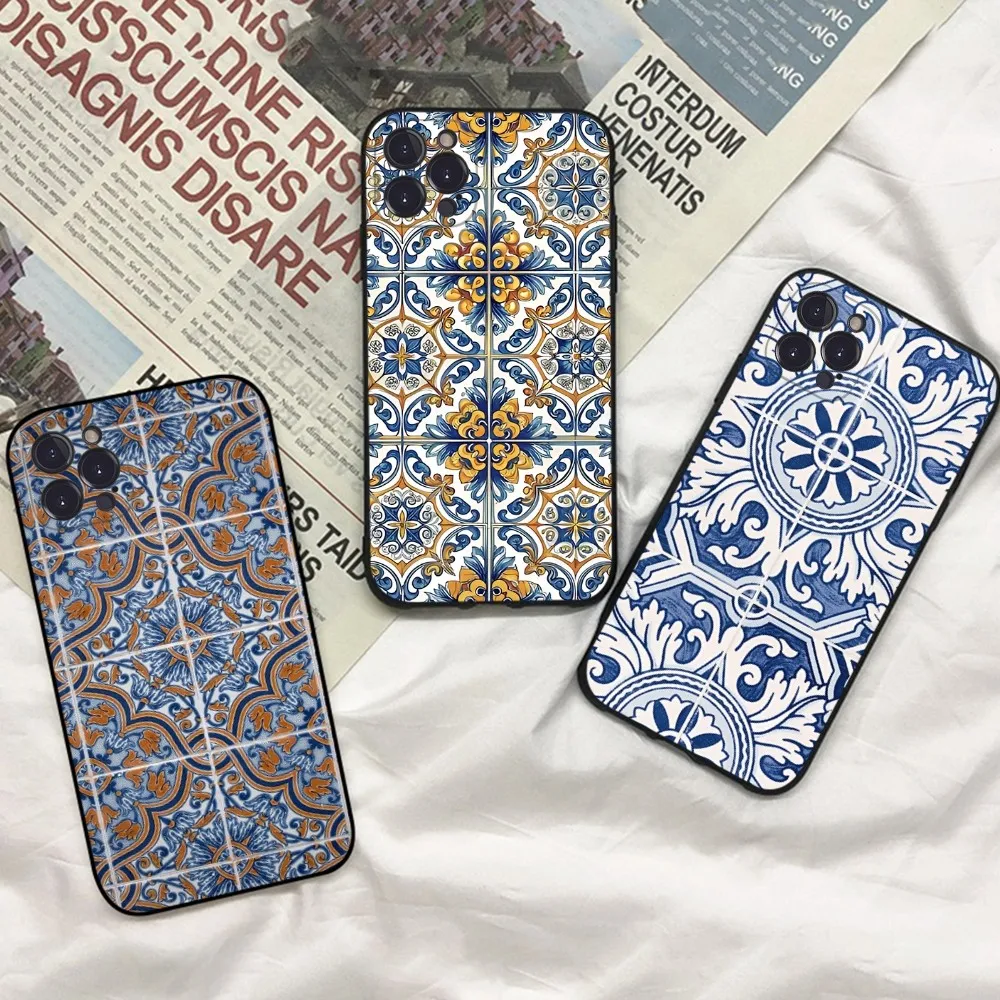 Portuguese Glazed Tiles Phone Case For IPhone 16 15 8 7 6 6S Plus X SE XR XS 14 11 12 13 Mini Pro Max Mobile Case