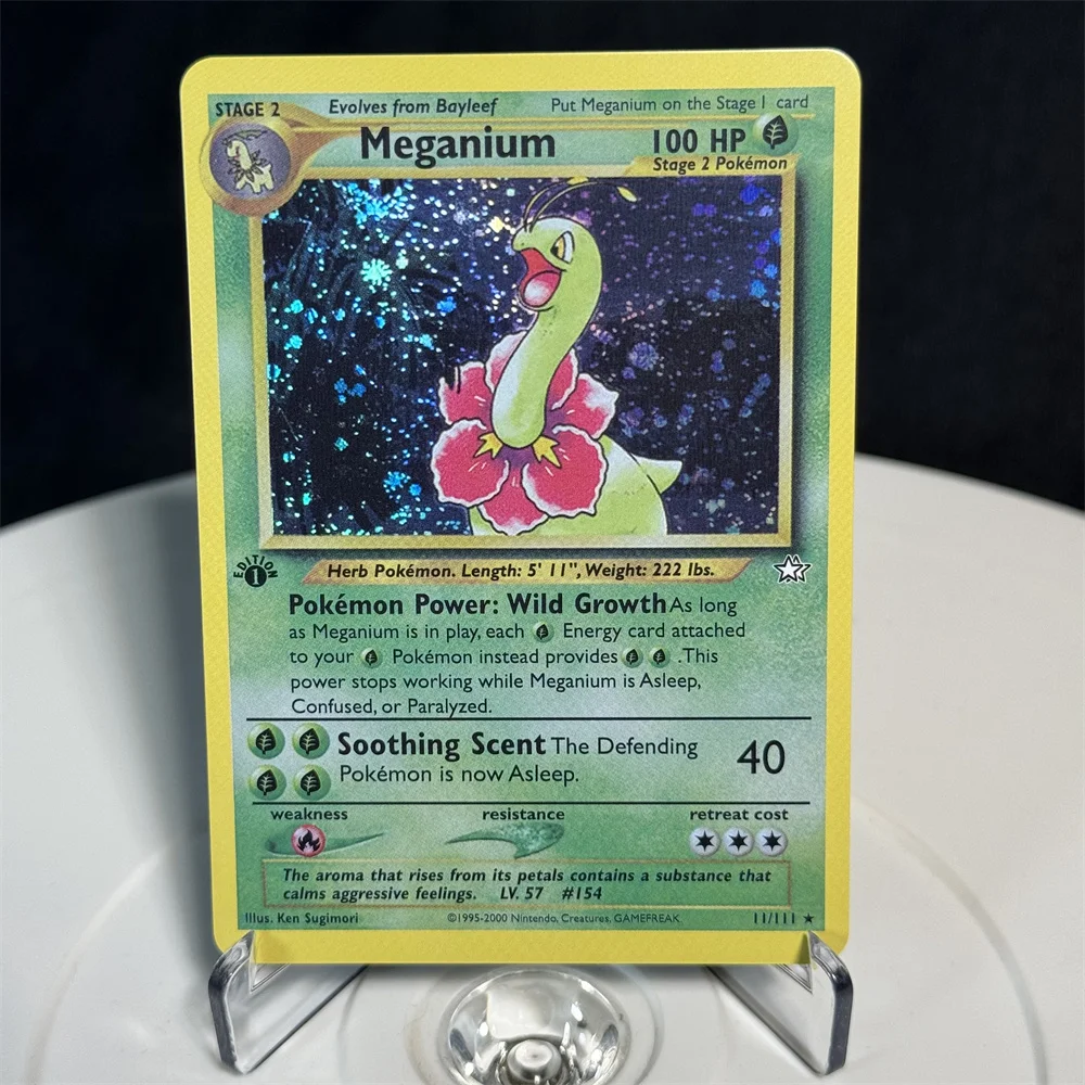 Pokemon Cards Foil Flash Card Neo Discovery/Neo Genesis Series Meganium Bellossom Trading Card Christmas Present Playing Card