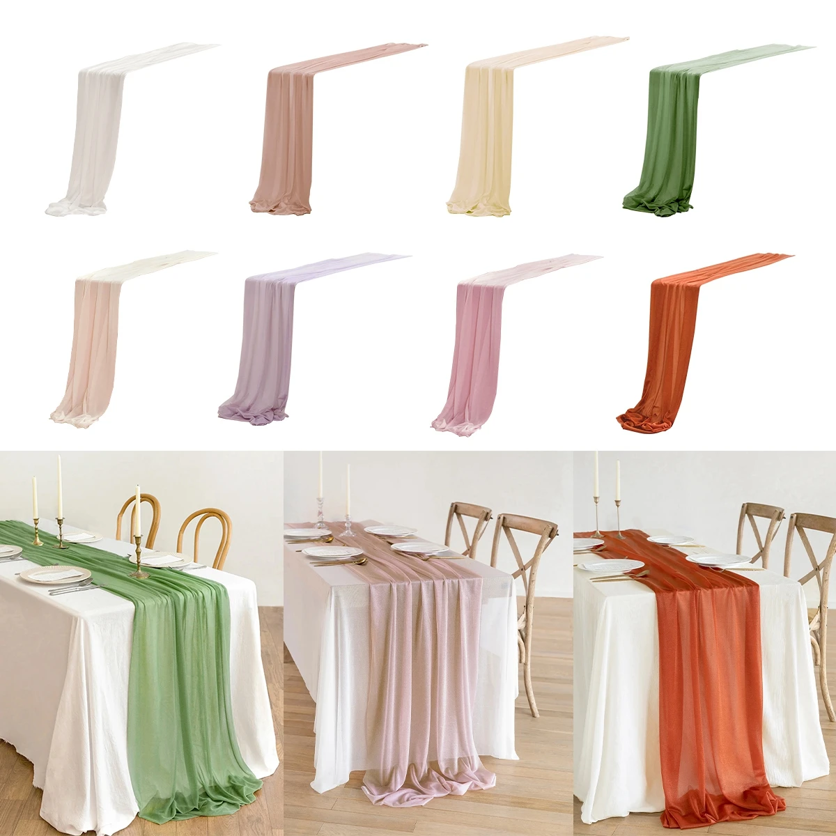 180x75cm Semi-Sheer Chiffon Table Runner Silk Gauze Table Decor Wedding Christmas Decor 2023 for Home Table Cover Setting Dining