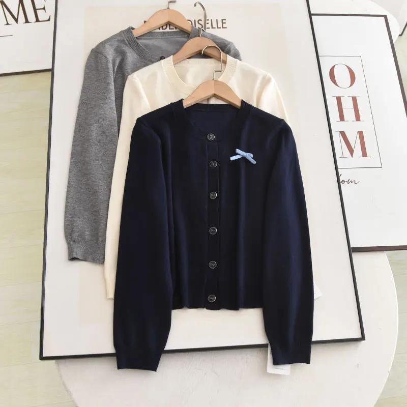 

Модный круглый вязаный кардиган Ne, женский свитер с украшением в виде узла, повседневный универсальный осень 2024, Sle