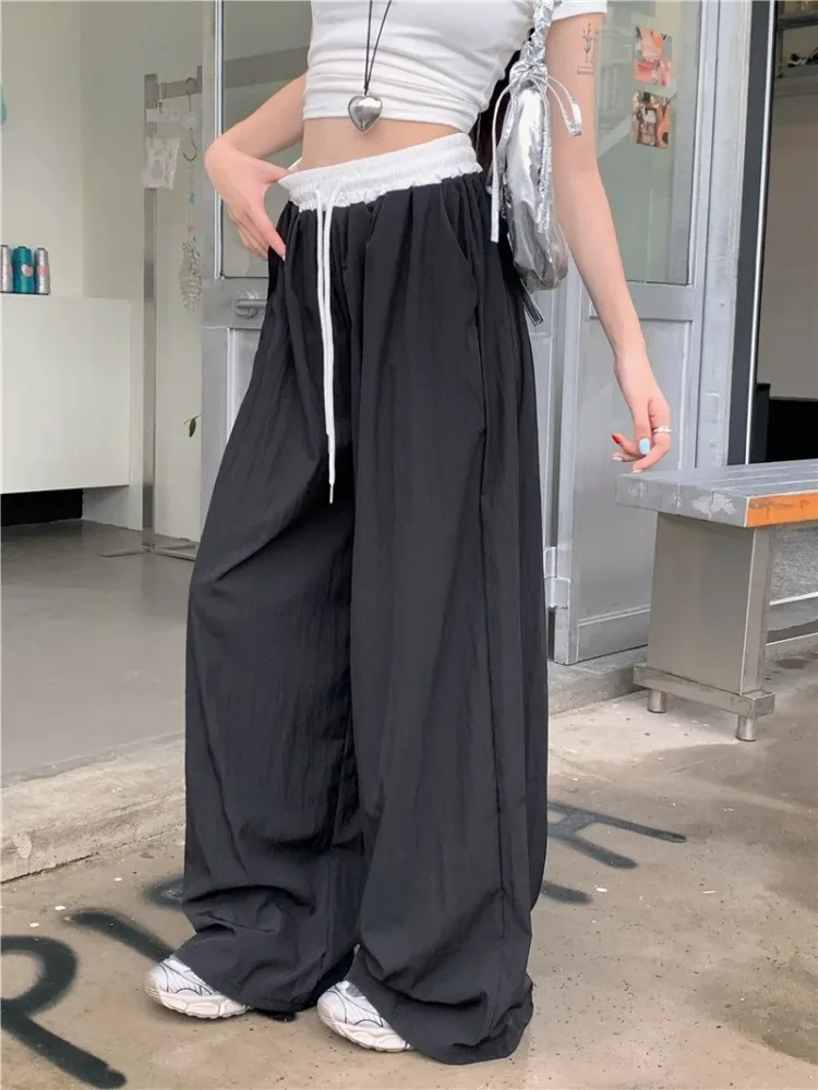 Quick-drying Loose Casual Straight-leg Pants Women's Elastic Waist Wide-leg Pants Spring Summer Full Length Solid Trousers Women