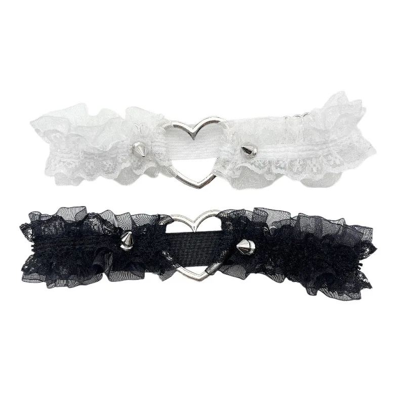 Punk Harajuku Sex appeal Fashionable Lace Maid Elastic force Love Garters Leg ring Accessory Individuality Rivet