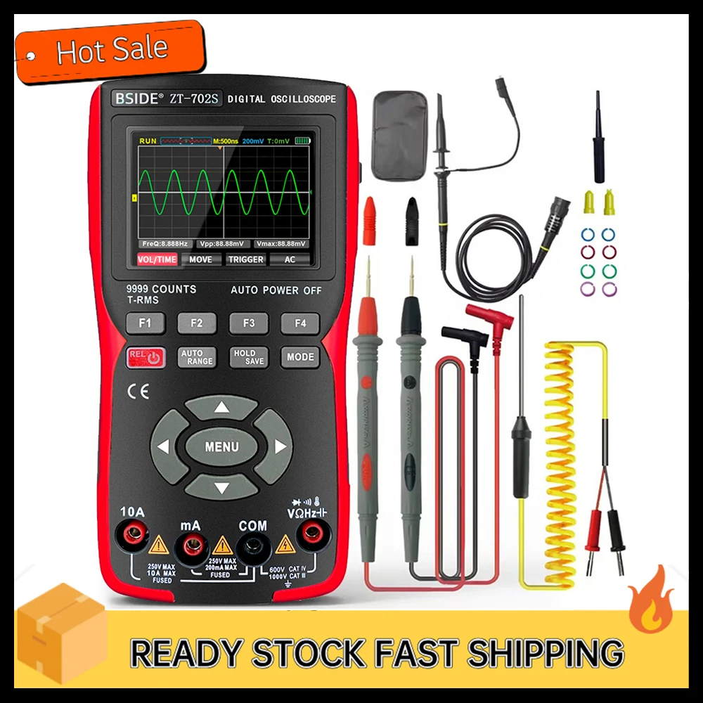 2in1 Digital Oscilloscope Multimeter 48MSa/s Sampling Rate 10Mhz Bandwidth 9999 Counts True RMS 2.8inch IPS Color Display Multim