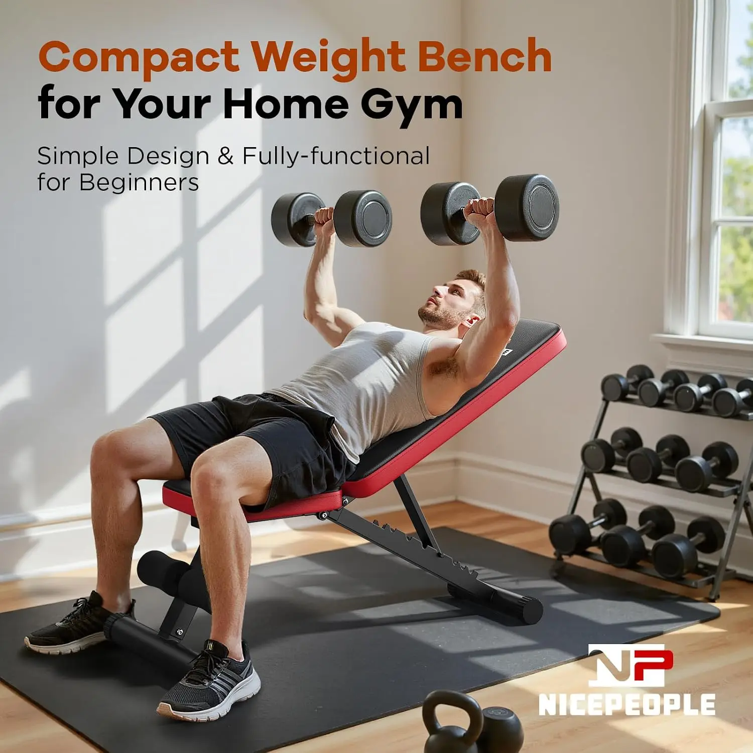 Foldable Compact Home Gym Adjustable Weight Workout Bench 660LBS Capacity 8 Backrests Chest Shoulders Arms Strength Small Space