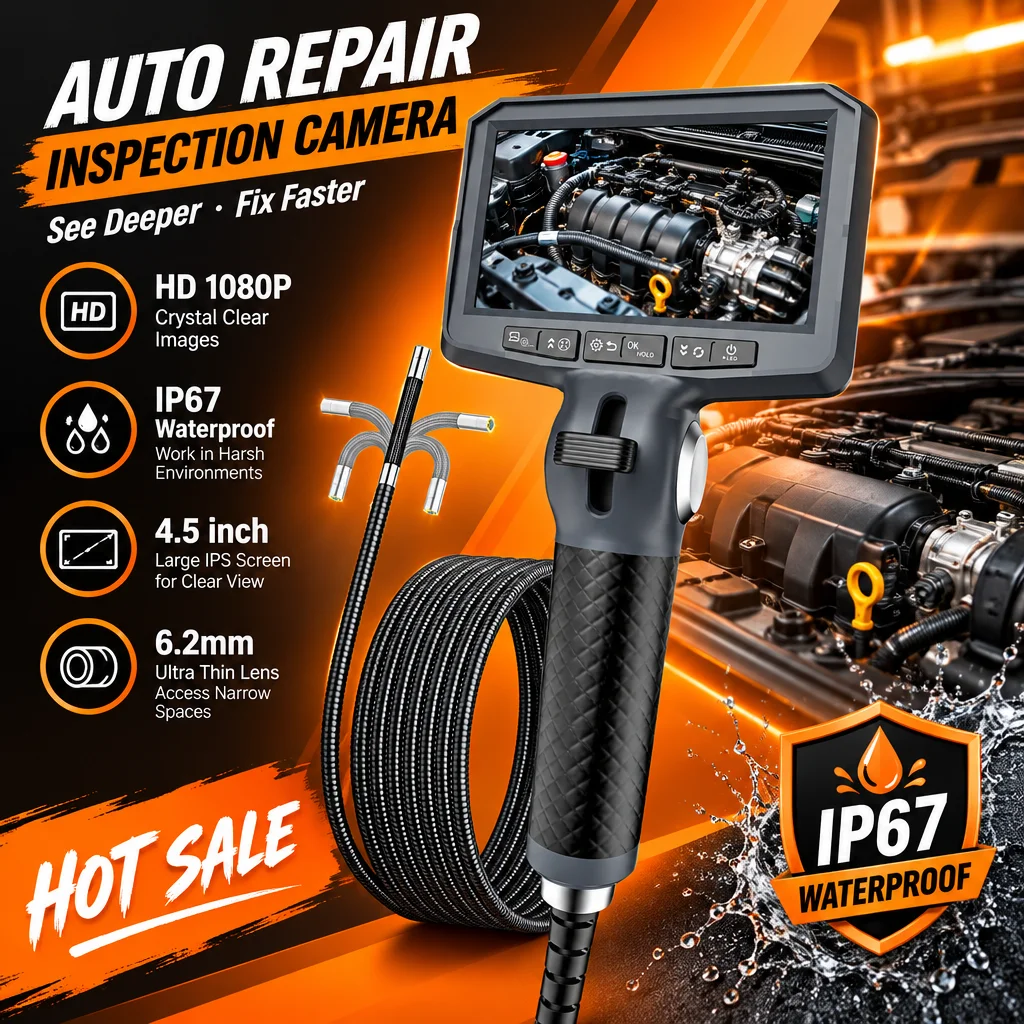 4.5 Screen Two Way Articulating Endoscope 2-Way 360° Slide Rod Steering Rotation Camera Inspection Borescope