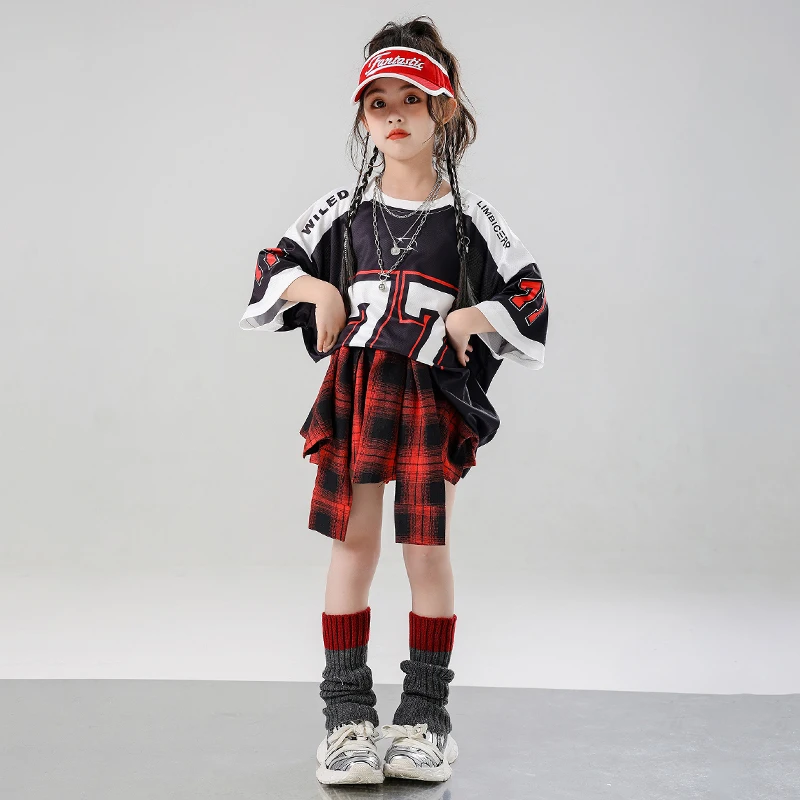 Boys Hip Hop Outfit T-shirt Shorts Girls K-pop Oversize Top Street Dancing Skirt Children Streetwear Kids Jazz Stage Clothes Set