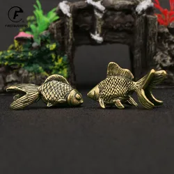 Solid Brass Fish Figurines Miniatures Antique Feng Shui Desktop Ornament Craft Simulation Carp Tea Pet Home Decoration Accessory