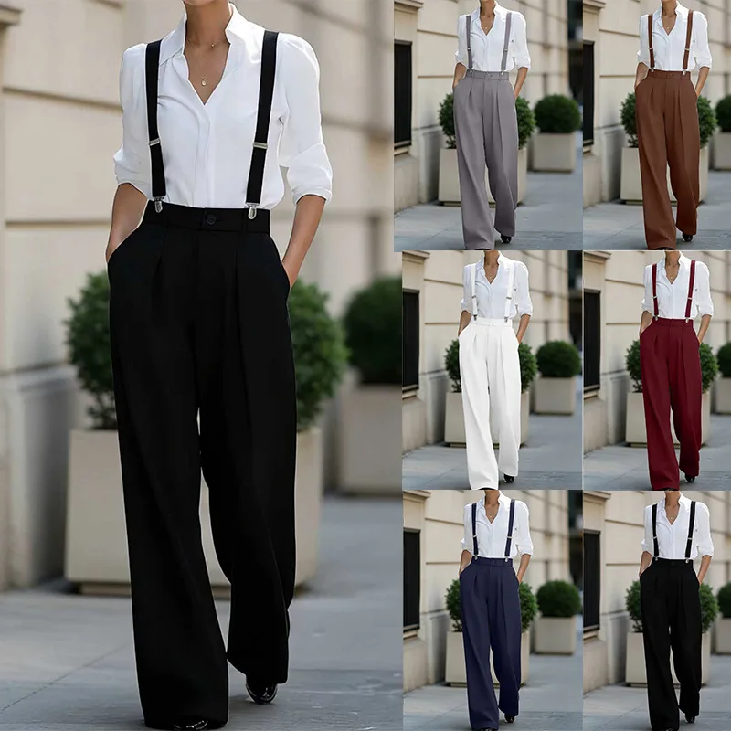 

Elastic Suit Pants Anti Slip Clasp Suit Pants European Style Menswear Suit Pants Breathable Loose Suspender Overalls