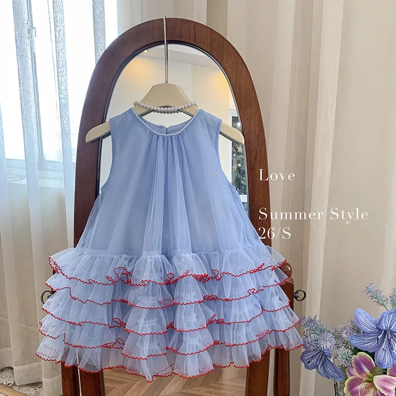 

Sweet and Cute Wind Mesh Dress Girls 2026 Summer Sleeveless Cake Princess Dress Baby Dress