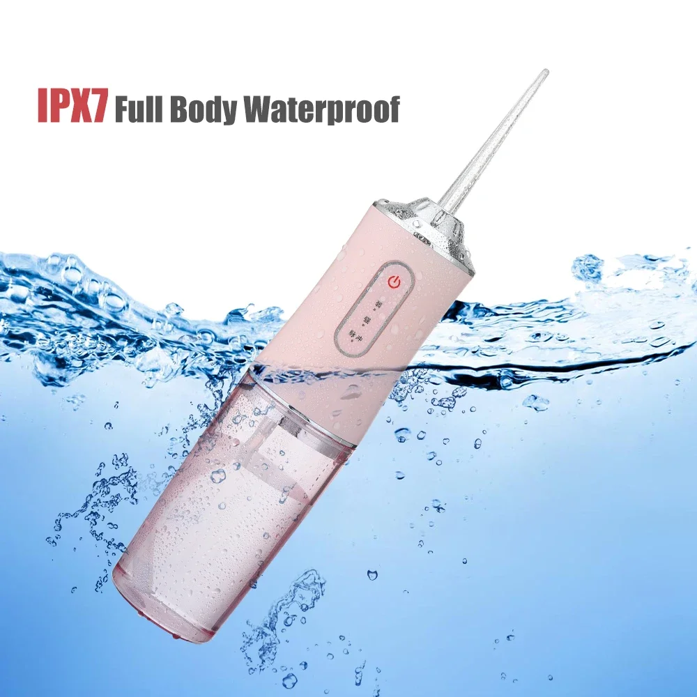 

Oral Irrigator Portable Dental Water Flosser USB Rechargeable Water Jet Floss Tooth Pick 4 Jet Tip 220ml 3 Modes IPX7 1400rpm