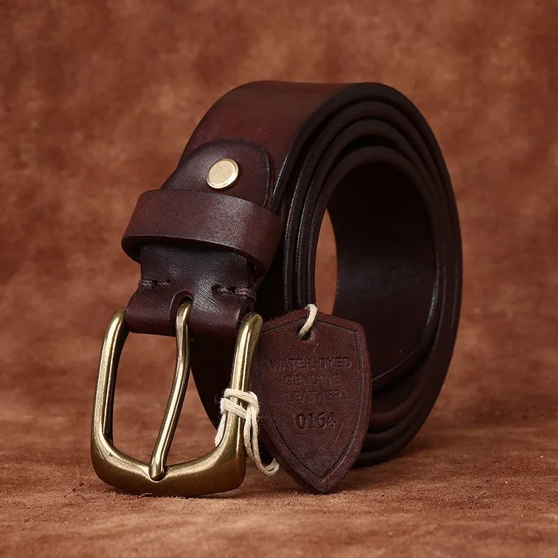 Water-dyed vegetable-tanned thickened top-grain cowskin leather belt for men a versatile and casual