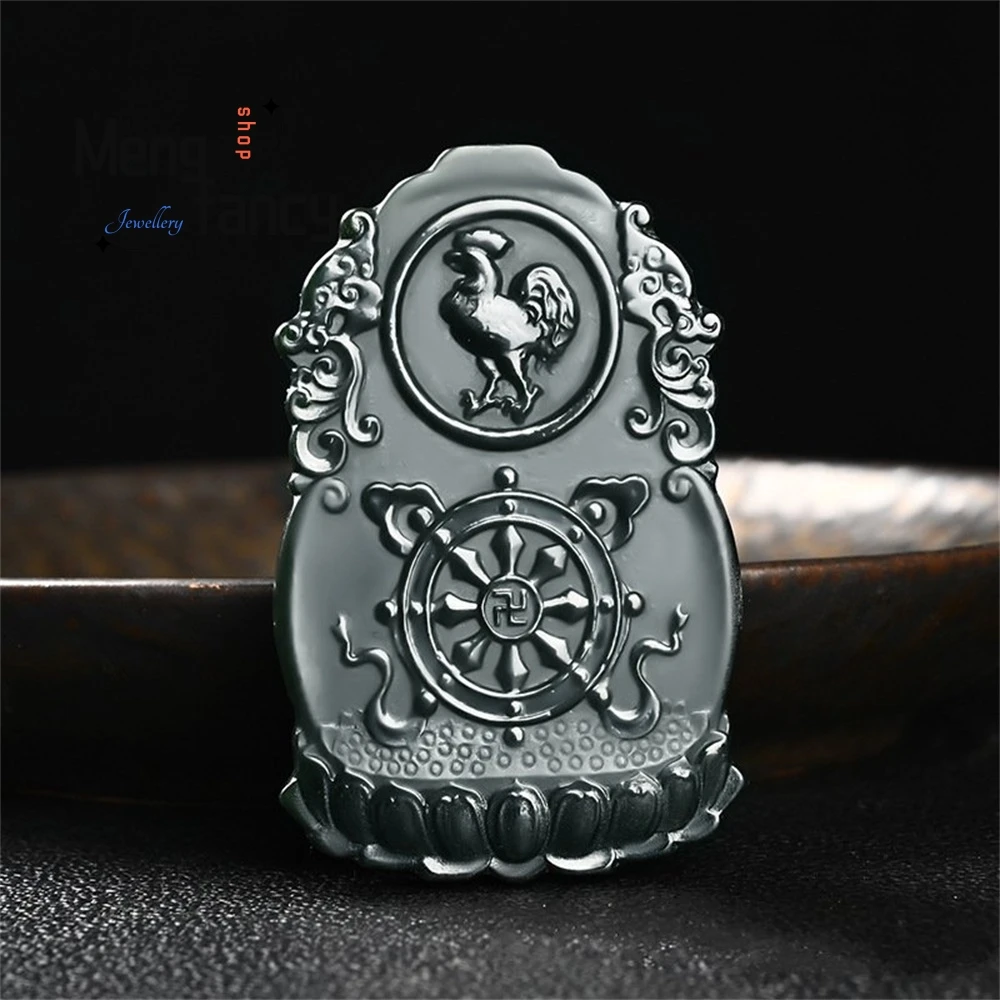 الطبيعية Hetian الأخضر اليشم ثمانية الآلهة الحارس زودياك بوذا على الوجهين محفورة قلادة عالية الجودة مجوهرات الأزياء الفاخرة #4