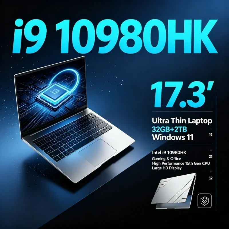 Powerful 17.3'' Big Screen Laptop Intel Core I9‑10980HK 32GB RAM 2TB SSD Windows11 WiFi6 BT5.2 Portable Notebook For Daily Usage