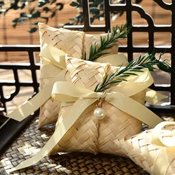 5pcs Handmade Bamboo Weaving Gift Boxes Wedding Candy Chocolate Packaging Box For Guest Wedding Baby Shower Party Decor Supplies