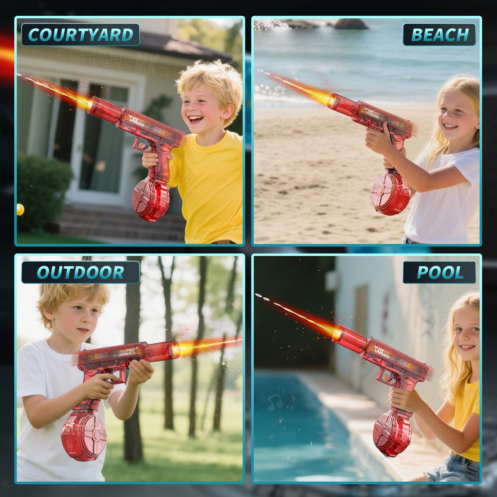 Pistola de água elétrica vermelha, esguicho automático com pistola realista arma focinho chama verão ao ar livre praia piscina festa brinquedo