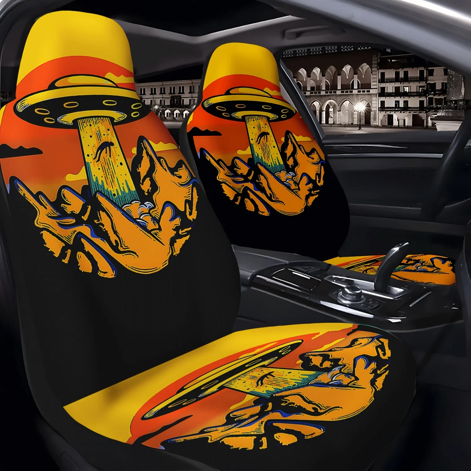 2pcs Alien-Themed Car Seat Covers Compatible For Front Seat, Easy Installation & Machine Washable, For SUV, Truck, Sedan - & S,