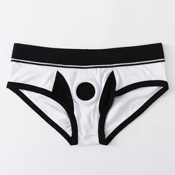 Men's Open Front Hole Briefs Sexy Middle-Waist Underwear Thin Briefs Gays Underpants Panties Hole Cotton Shorts Male Lingerie