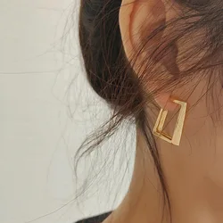 Hiphop Rock Big Square Hoop Earrings For Women Fashion Jewelry Gold Color Simple Metal Hollow Geometry Rectangle Ear Hook Gift