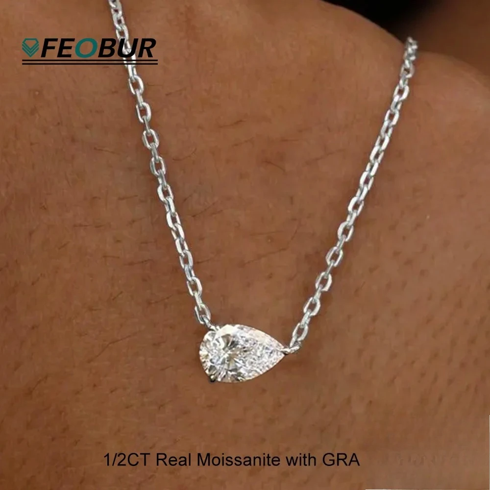 

1/2/3CT ожерелье с подвеской из муассанита грушевидной огранки для женщин, стерлинговое серебро 925 пробы, колье с бриллиантами в форме капли воды, свадебные украшения