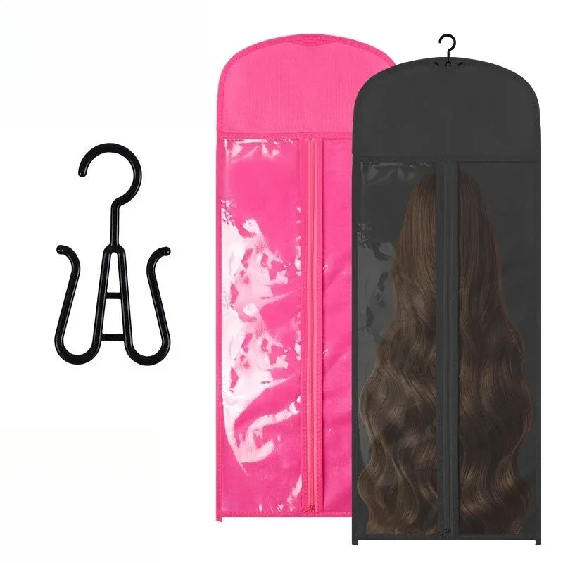 حقيبة تخزين شعر مستعار غير منسوجة مقاومة للغبار، رف تخزين معلق لشعر مستعار PVC شفاف