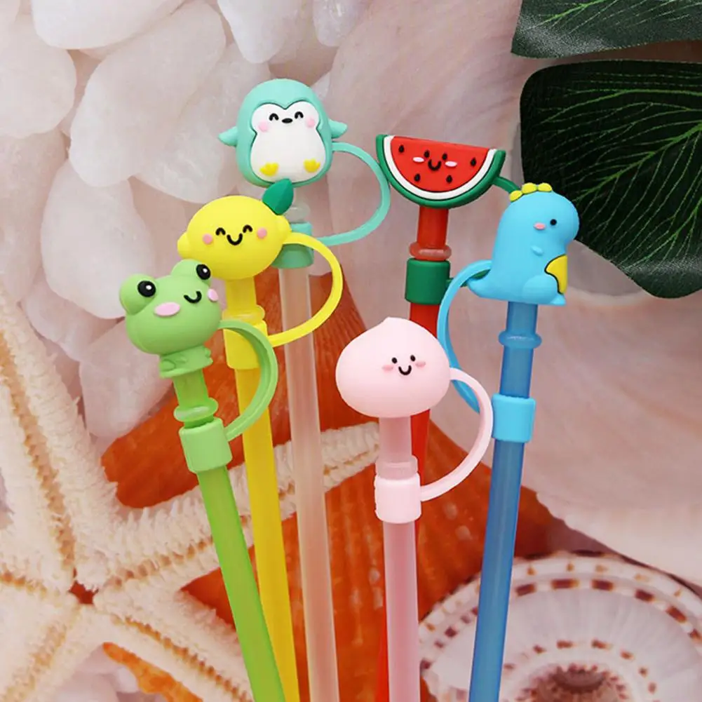 2 Pcs Silicone Straw Plugs Cartoon Design Pipe Lids Suitable For Starbucks-Sippy Cups Glass Straw Dust Plug Straw Hat ForStanley