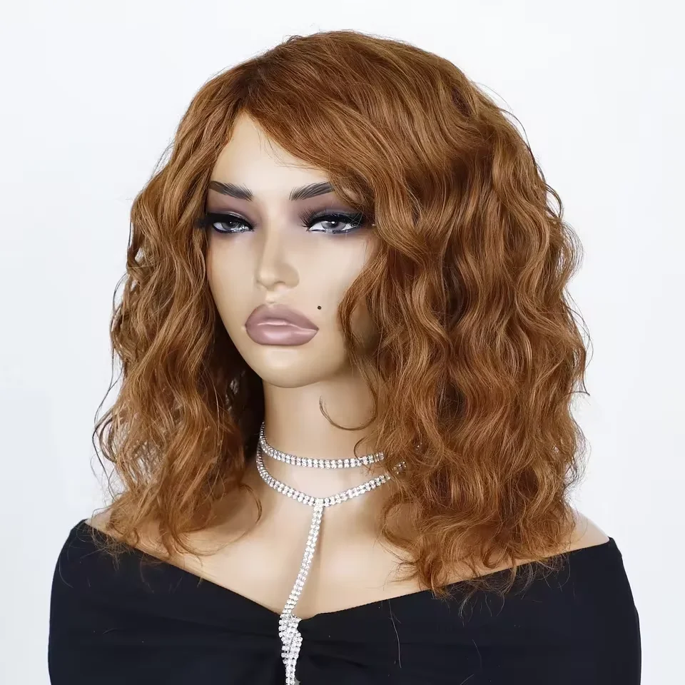 Honey Blonde Body Wave Bob Brown Wave Bob Wig Honey Blonde Curly Bob Wigs Human Hair Side Part Pre Plucked Full Machine