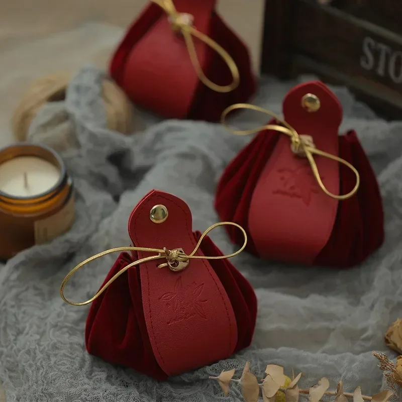 

1/3pcs Wedding Candy Box Leather Hand-held Candy Bag Velvet Candy Bag Wedding Gift Box Bundle Gift Bag Storage