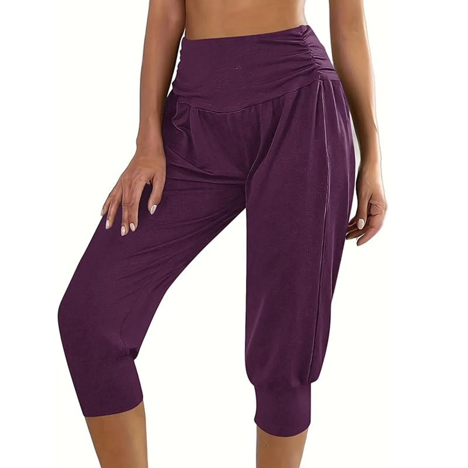 

Capri Pants For Women Casual Solid Color Sweatpants Beam Foot High Elastic Waist Yoga Cropped Womens Pants Casual Work Wide Leg