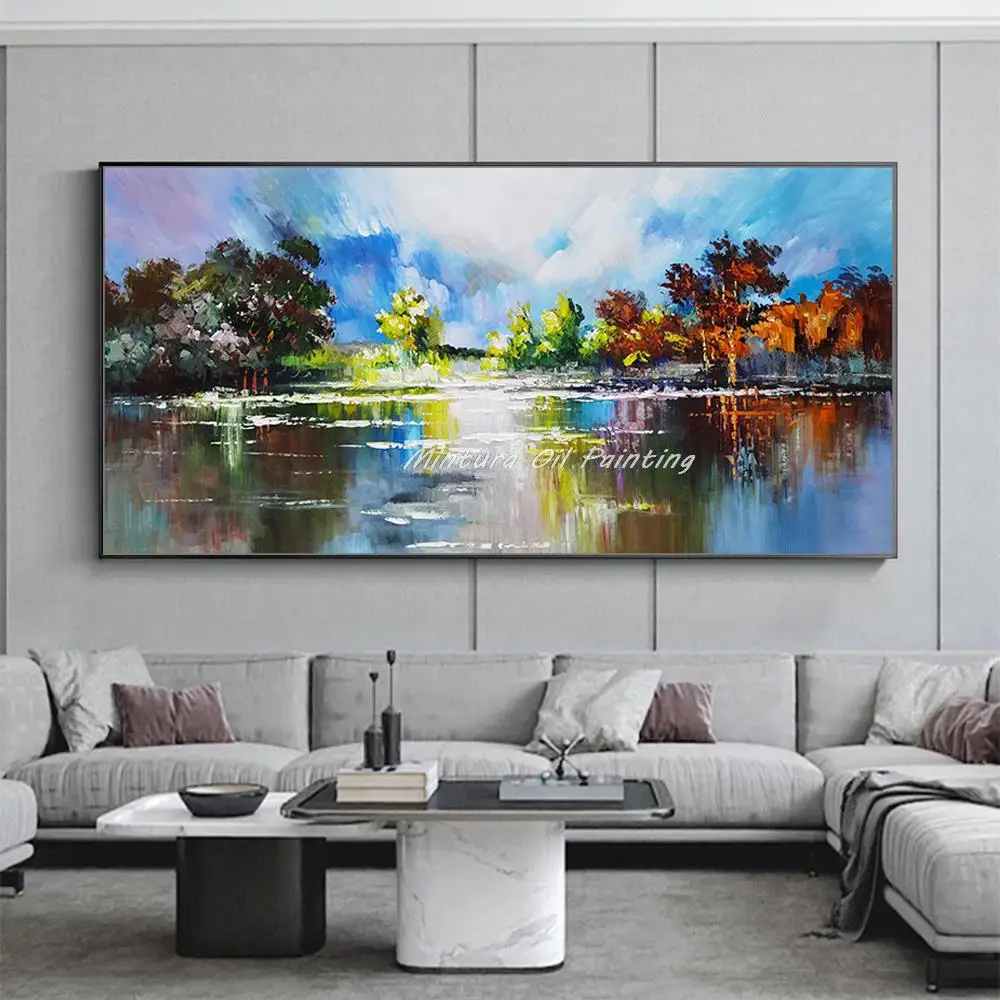 

Нож Mintura ручной росписи, картина маслом на холсте с пейзажем деревьев, современное настенное искусство большого размера, картина для комнаты, домашний декор