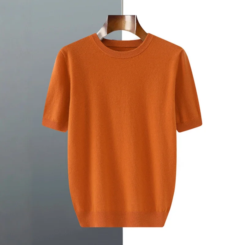 

Осенняя мужская рубашка с коротким рукавом, свободный свитер с рукавами пять четвертей, вязаный однотонный шерстяной тонкий топ, шерстяной рукав до половины