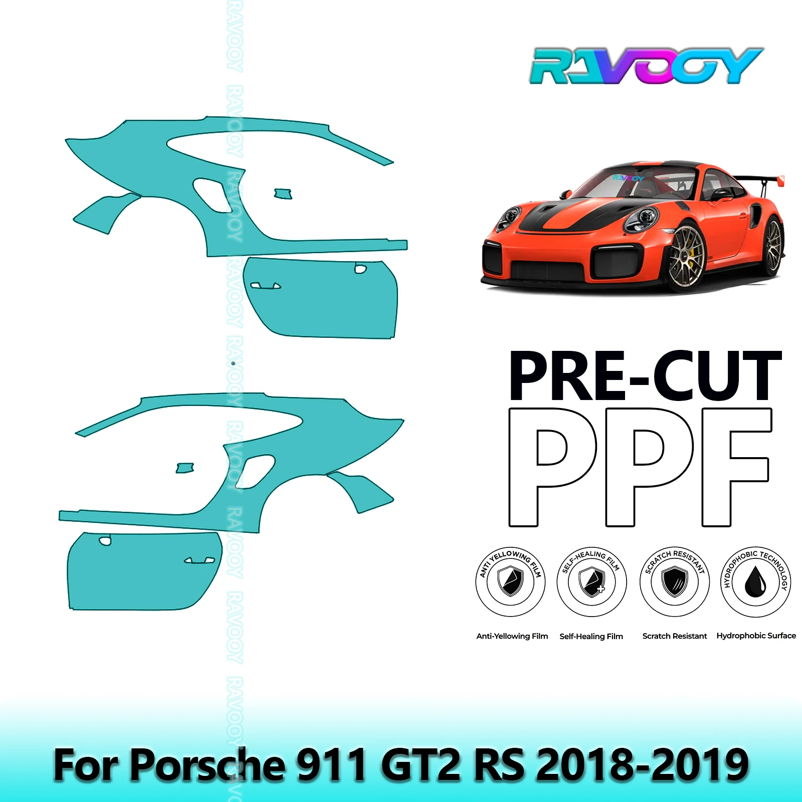 

For Porsche 911 GT2 RS 2018-2019 8.5mil Clear Matte Pre-Cut PPF Door & A/B Pillar Kit TPU Paint Protection Film Set