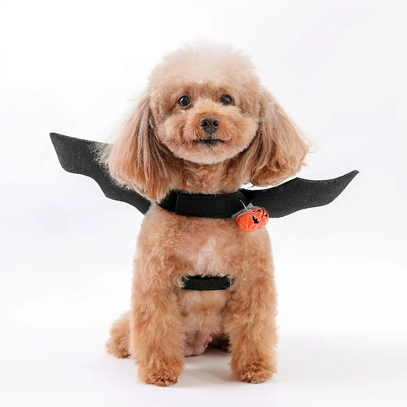 Halloween Cat Bat Wings Pet Costume with Pumpkin Bells for Halloween Party Decorations Cute Puppy Dog and Cat Collar Bat Wings