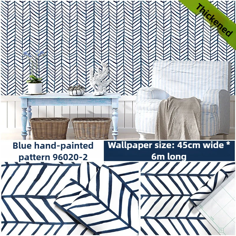 44x600cm Thick PVC Nordic Geometric Self-Adhesive Wallpaper Hand-drawn Herringbone Pattern for Living Room Bedroom Hallway DIY
