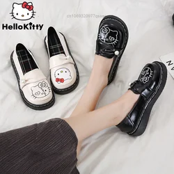 Sanrio Hello Kitty słodka Kawaii Mary Janes estetyczna moda dla kobiet w jesienno-zimowym koreańskim stylu ubrania miękkie skórzane buty