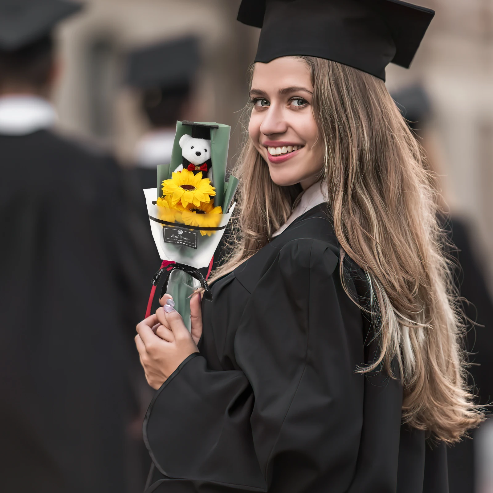 

Sunflower Bouquet Graduation Bear Mini Stuffed Animal Party Favor Bedroom School Creative Gifts Graduates Accessories Fine