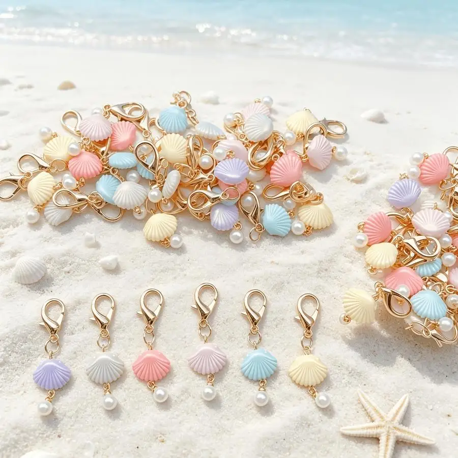 1/5/10/20/50/100pcs Seashell Keychain in 18 Random Colors, Conch Shell Keychain Ring Pendant, Ins-Style Heart Pendant for Women'