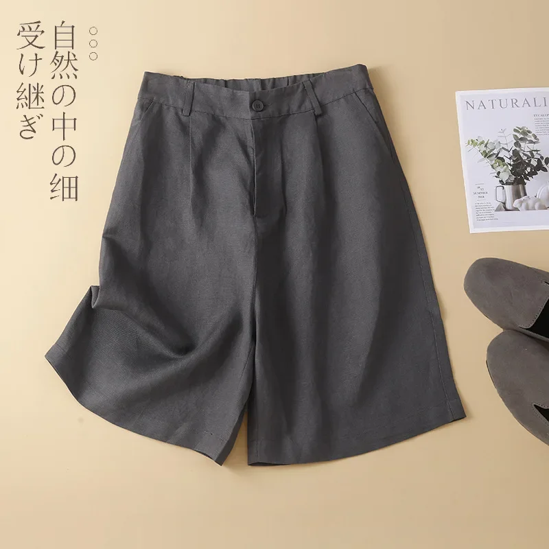 New Cotton and Linen Shorts for Women Summer 2024 Loose High Waisted Wide Leg Pants Casual Versatile Solid Retro Straight Shorts
