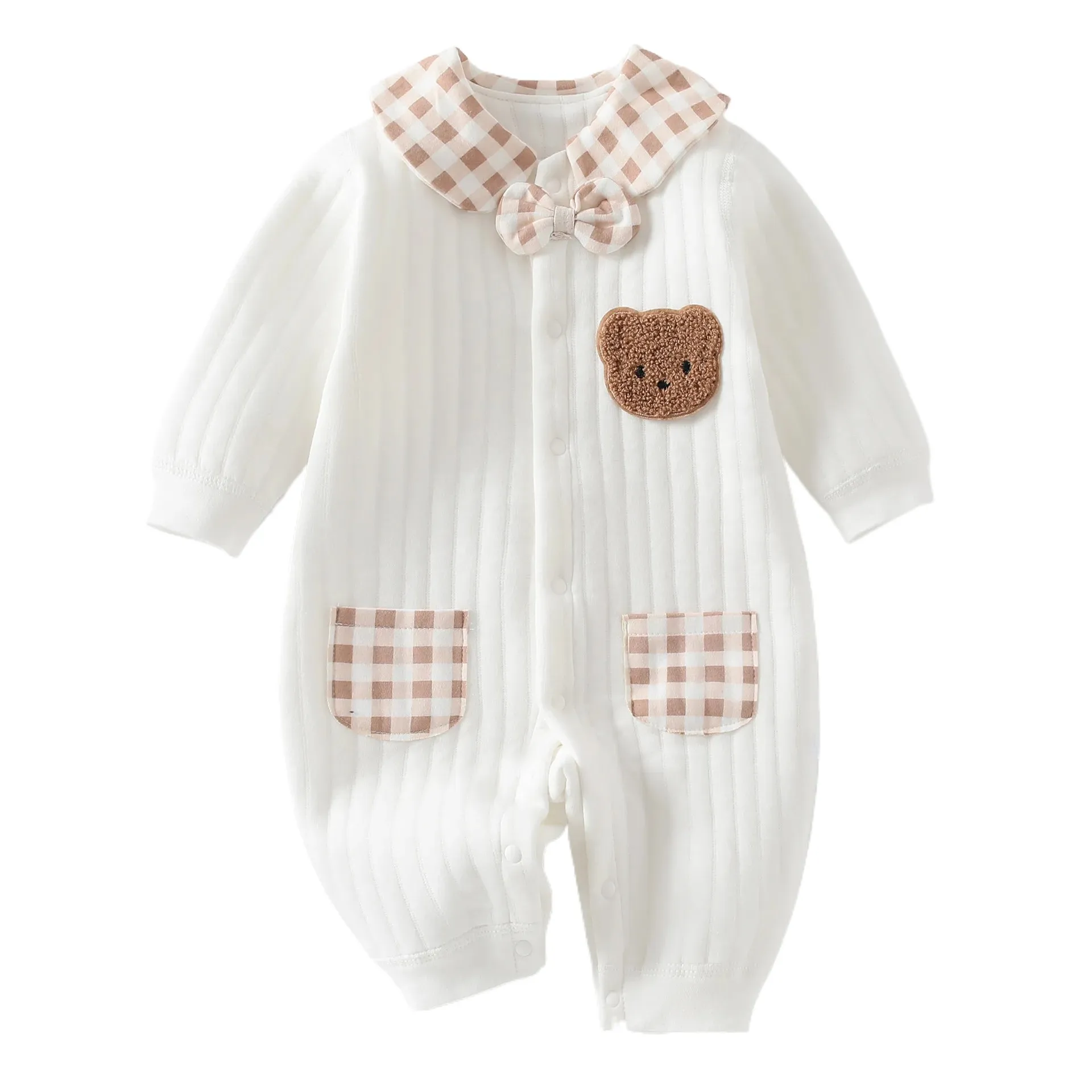 

Spring Autumn Baby Rompers Newborn Girls Boys Clothes Long Seeve Infant Clothing 0-18M Thickened Cute Embroidery Bear Bodysuit