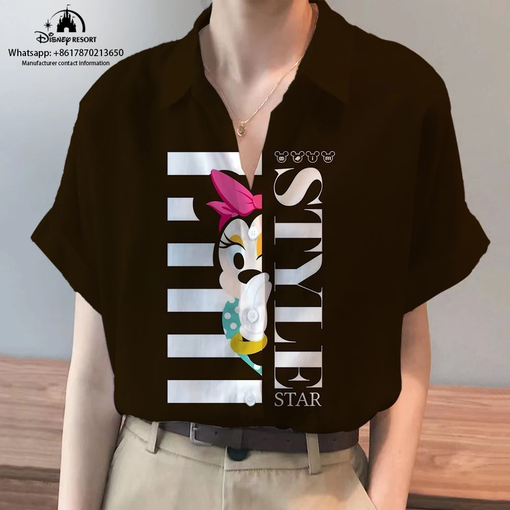 

Summer Ladies New Disney Brand Winnie the Pooh and Minnie Anime Harajuku Short Sleeve Shirt Fashion Casual Women's Kawaii Tops