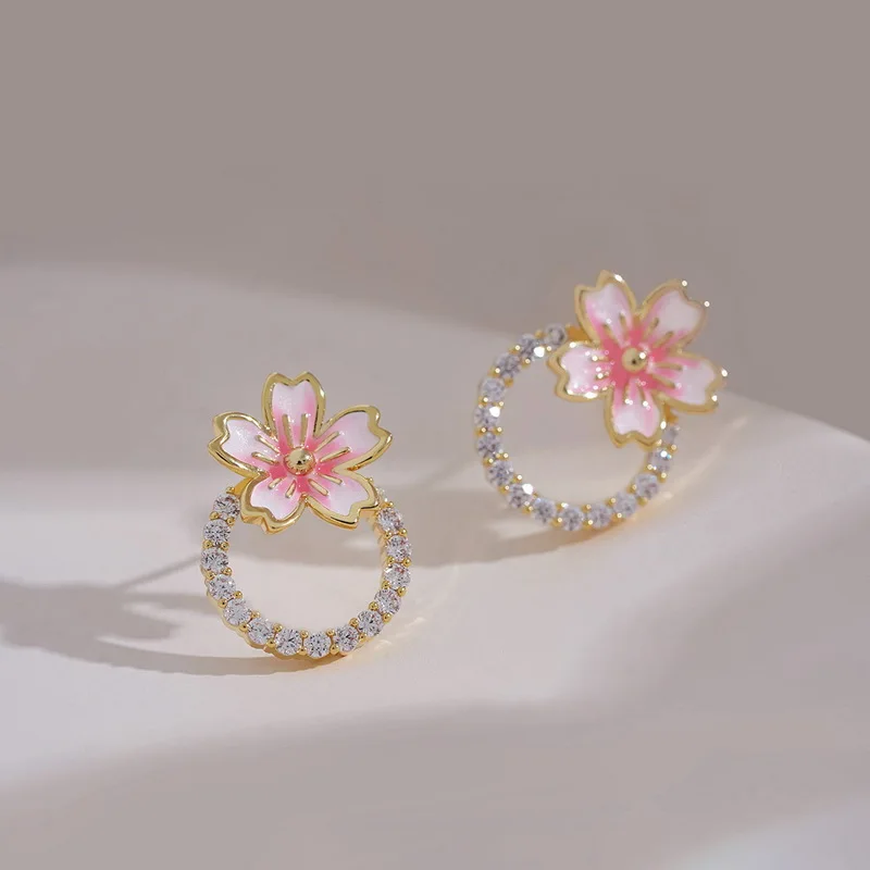 Romantic Zircon Flower Stud Earring For Women Korean Crystal Sweet Butterfly Flowers Tulip Exquisite Earring Party Charm Jewelry