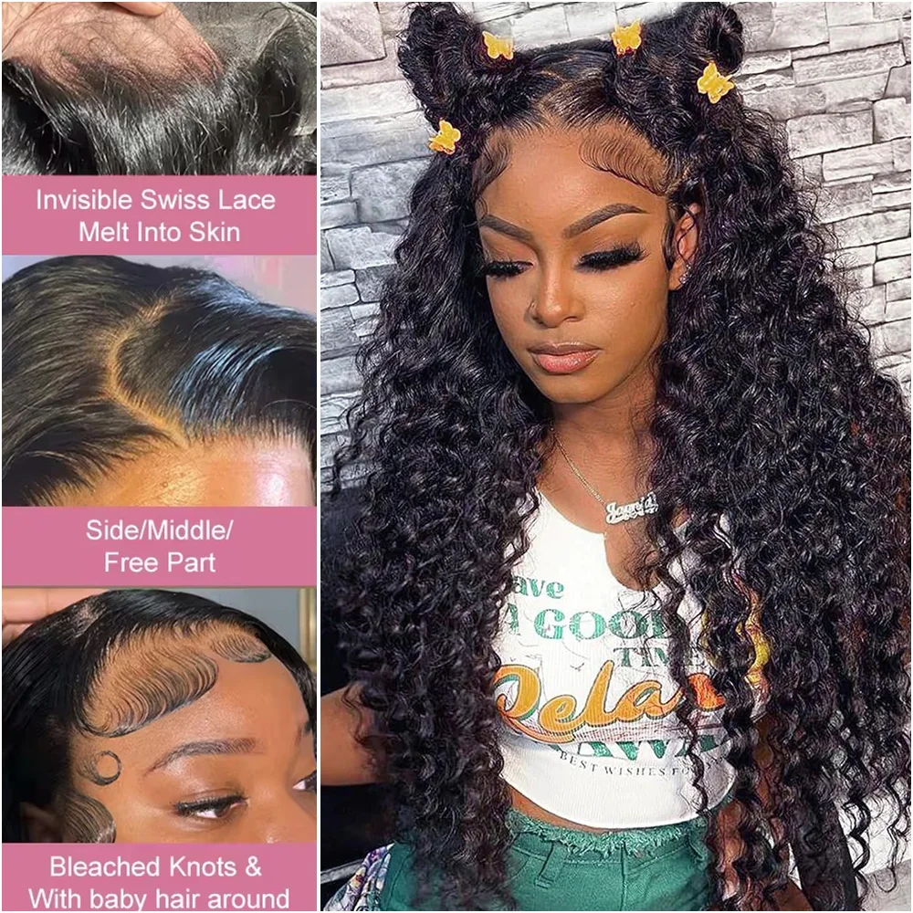 28 38-дюймовый глубокий волнистый 13x6 5x5 HD Парик из натуральных волос на кружеве спереди 200% Remy Curl 360 Полные кружевные фронтальные парики Человеческие волосы для чернокожих женщин