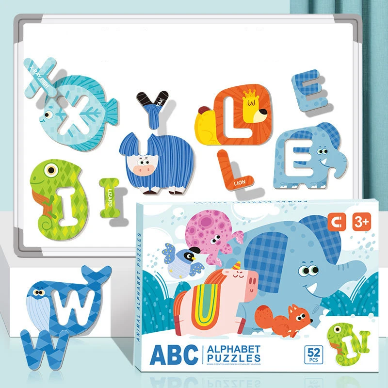 Puzzle w kształcie zwierzęcia dla dzieci zestaw gier w dopasowywanie alfabetu duże angielskie litery magnetyczne Puzzle klocki zabawki do gry edukacyjnej