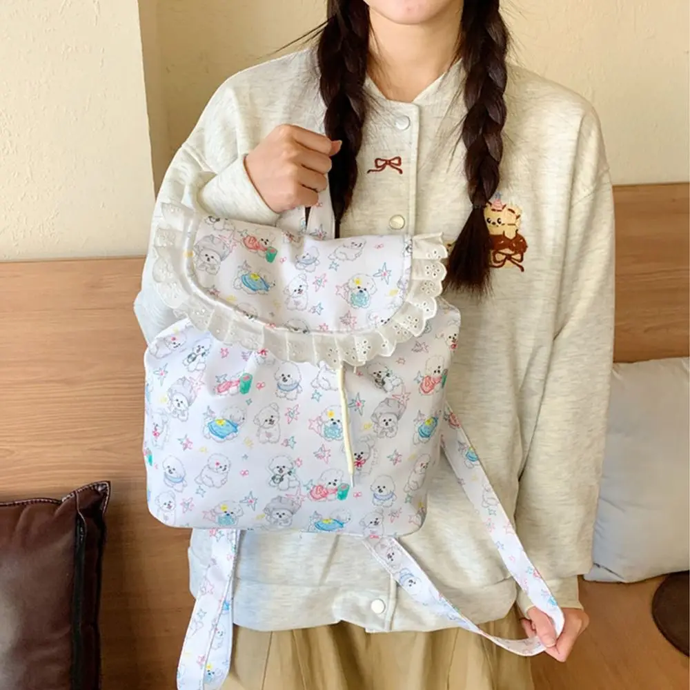 

New Kawaii Ruffles Backpack Outdoor Cute Drawstring Backpack Casual Sweet Travel Schoolbag for Teenager