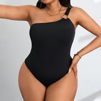 Plus-Size Women's Jumpsuit Sexy One-Shoulder Gold Ring Detail Solid Color Waist-Defining Pants Slimming Shaping One-Piece
